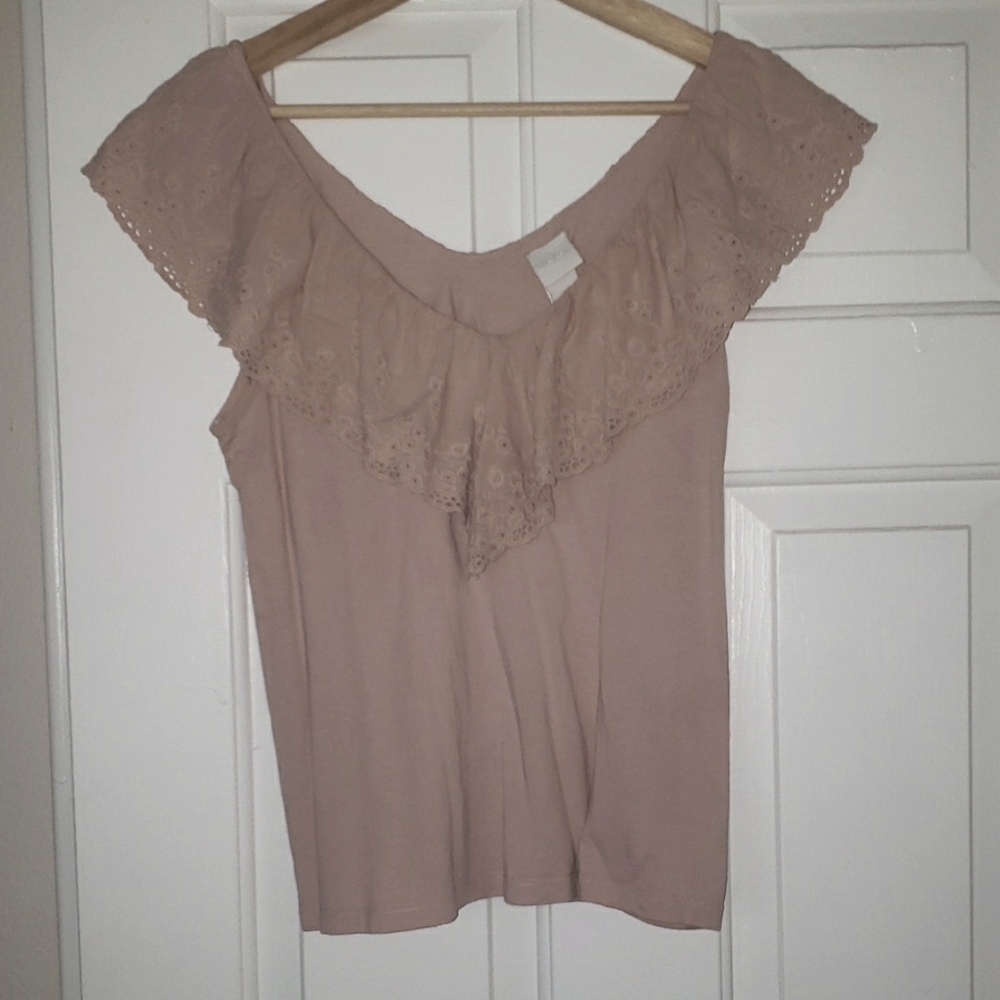 H&M Blush Eyelet Lace Ruffle Blouse Size Small